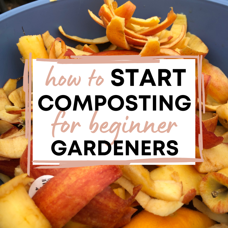 apple scraps ready to compost and text "How to Start Composting for Beginner Gardeners"